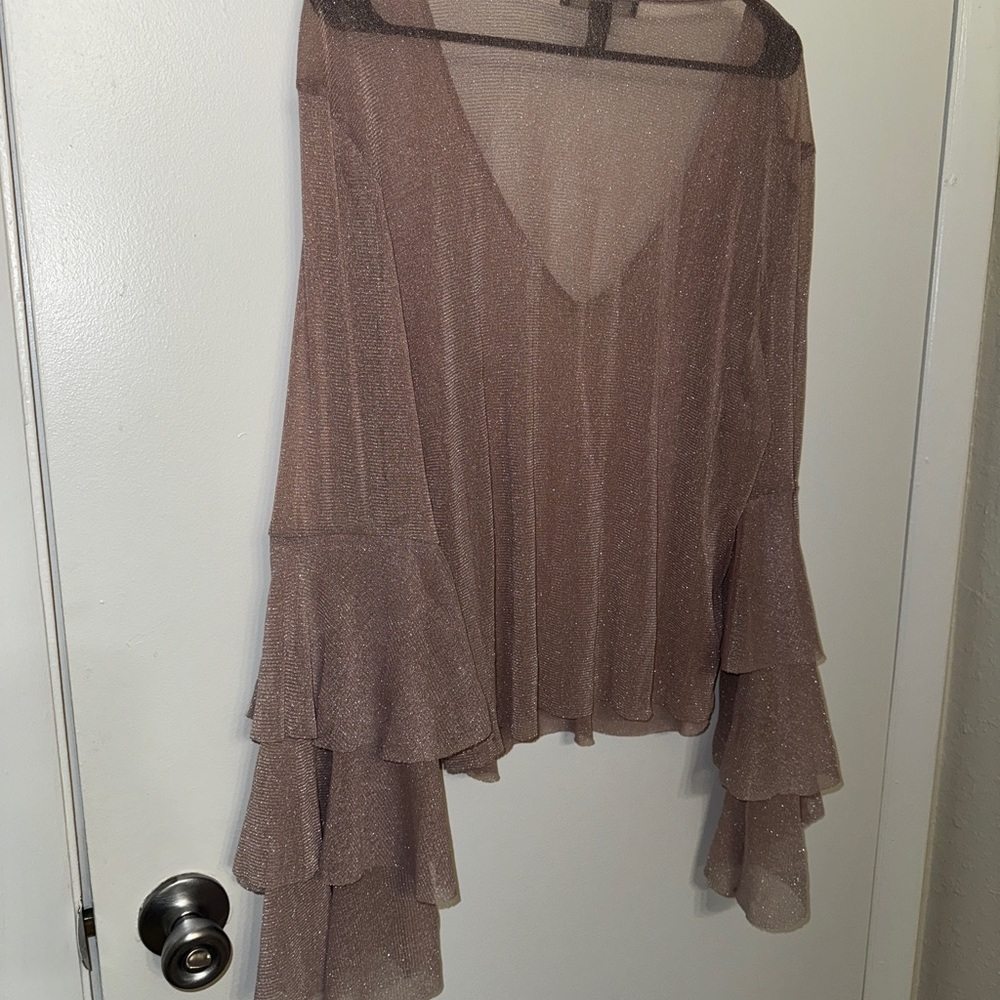Pink Sheer Ruffle Sleeve Top - Picture 4 of 4